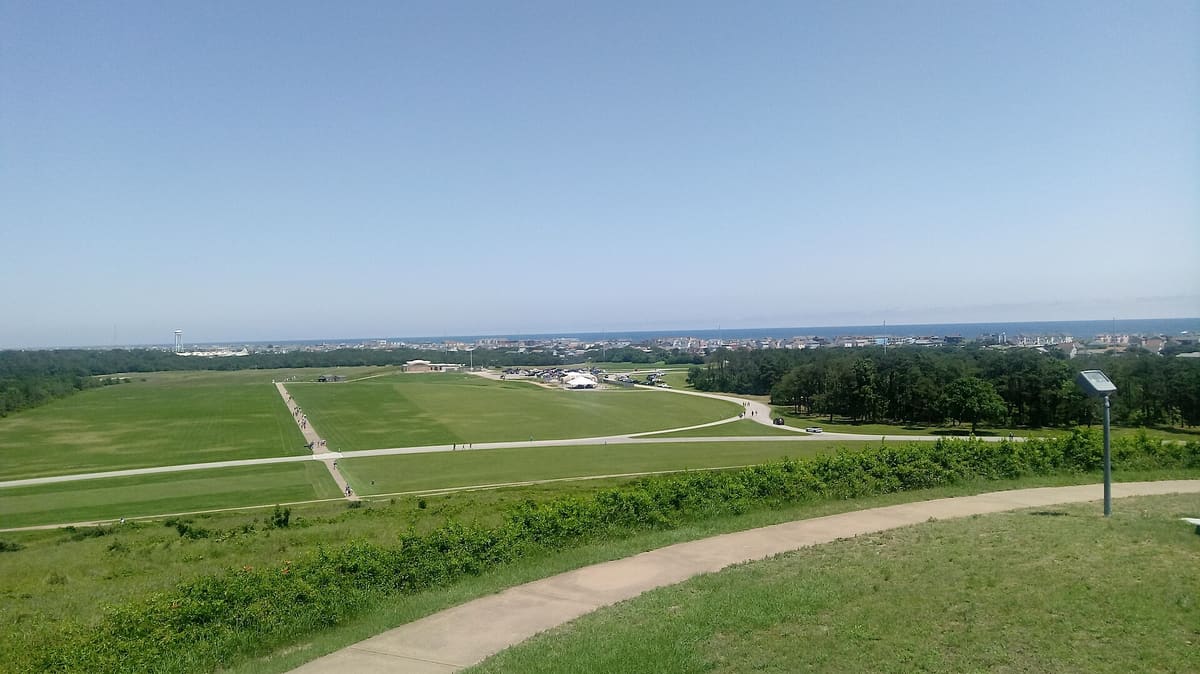 Looking down over the flight field and the memorial grounds from the top of the hill